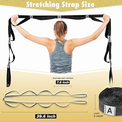 Stretching Strap Yoga Strap with 10 Loops, Non-Elastic Stretch Band for Physical Therapy, Flexibility, Exercise, Pilates, Dance & Gymnastics Workout - color: Black