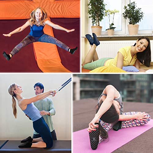 unenow Unisex Non Slip Grip Socks for Yoga Pilates Barre Home & Hospital - color: 4 Pairs-black/Blue/Light Grey/Dark Grey, size: Small