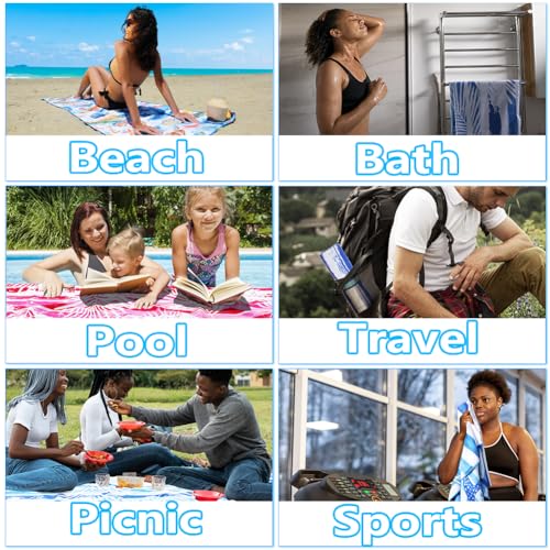 Widdonen Microfiber Beach Towel,Compact 2 Pack-71x32 Inch with Bag Travel - color: 2 Pack Turtle Blue Leaves Mo