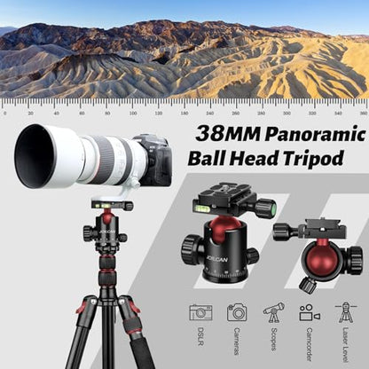 JOILCAN 81" Tripod for Camera Phone, 83" Aluminum Camera Tripod Monopod | Tall DSLR Tripod with 360° Ball Head, Heavy Duty Travel Tripod for Binoculars Spotting Scope Telescope, Payload 35lb - color: Rose