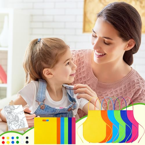 Tenceur 48 Pcs Kids Paint Party Favors Sets with 12 Pcs Animals Pre Drawn Canvas Panel and Wooden Easel Set Paint Pots and Brushes 12 Mini Apron and Tote Bag for Kids Girls Student Boys - style: Animal