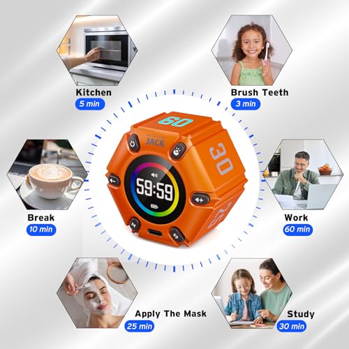 Pomodoro Timer 3/5/10/25/30/60min Preset, Mute & Vibration & Sound Alarm - color: Orange