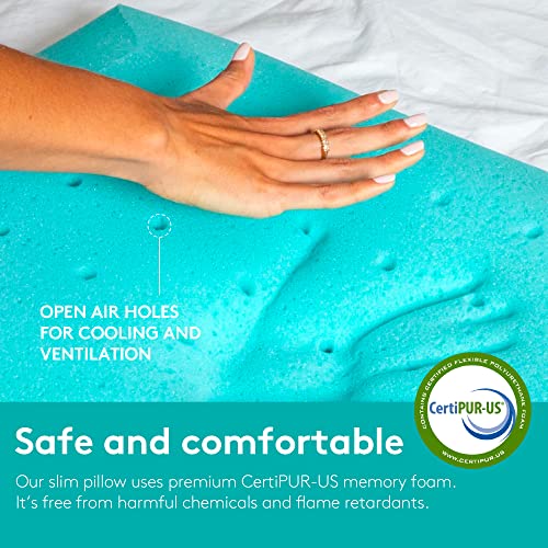 BLISSBURY Cooling Stomach Sleeper Pillow, Low Loft Memory Foam, 3.3 Inch - color: Cooling (White), size: 3.3"H (Queen)