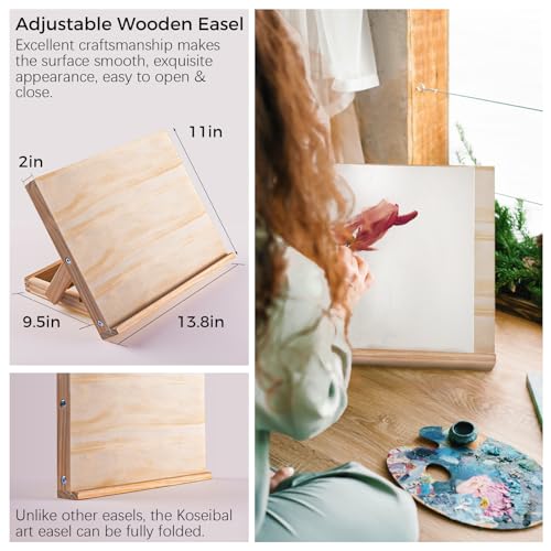 Koseibal 2 Pack Tabletop Wood Easel Stand for Art Painting Canvas Display | Portable Angle Wooden Art Easel Stand, Adjustable Sketching Board for Student, Artist, Beginner Canvas Painting