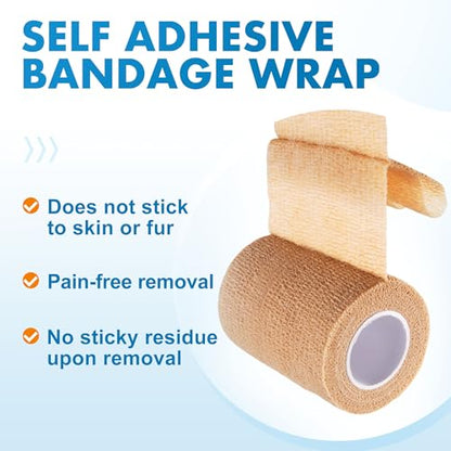 LotFancy Self Adhesive Bandage Wrap, 6 Pack, 3 inch x 5 Yards Non Woven Cohesive Bandage, First Aid Medical Tape for Sports Athletic Wrist, Ankle, Sprains & Swelling - size: 3x180 Inch (Pack of 6)