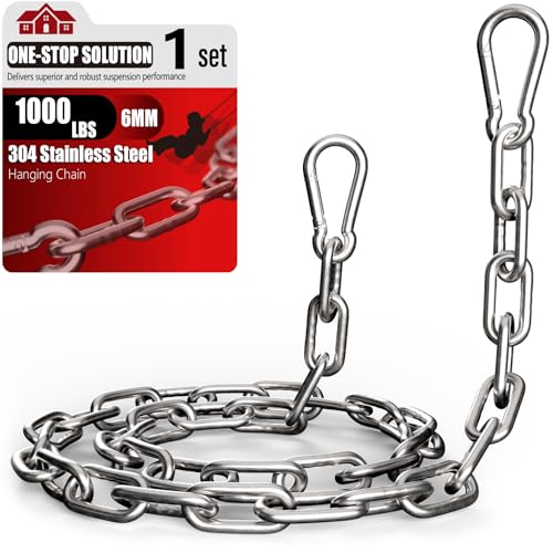 sprookber 45" Hanging Swing Chain,1000 lb Capacity,6 mm 304 Stainless Steel | Hardware Kit with 2 Carabiner for Hammock Chair, Porch Swing, Punching Bag, Aerial Yoga, Tire Swing, Gym, Tree,Indoor,Outdoor - color: Silver, size: 1 PACK 45inch