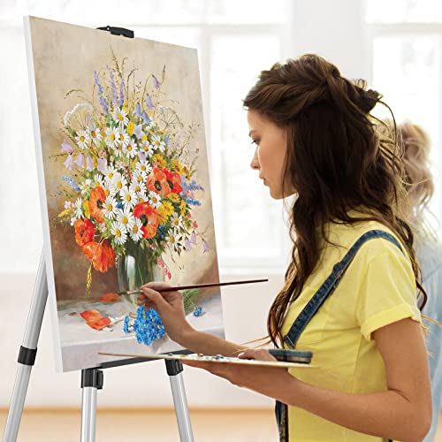 Art Painting Display Easel Stand - Silver Adjustable Floor Artist Easel | Aluminum Metal Tripod Silver Stand with Bag, Height from 17" to 66", Sturdy for Table-Top/Floor Painting, Drawing, Displaying - style: Silver - 1pack