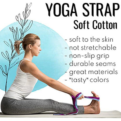 TECEUM 2 IN 1 Yoga & Mat Strap for Stretching – Cotton – 6/8/10 ft - color: Purple Blue, size: 8 ft