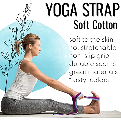 TECEUM 2 IN 1 Yoga & Mat Strap for Stretching – Cotton – 6/8/10 ft - color: Purple Blue, size: 6 ft