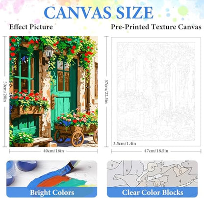 Landscape Paint by Numbers Kit for Adults Beginner,Flowers House,16x20" | Full set with wooden brushes,rolled canvas,rich paints.Calming activity.Beginner friendly.Just open and paint. - color: 16"X20"Rolled Canvas(Frameless)-Landscape 11