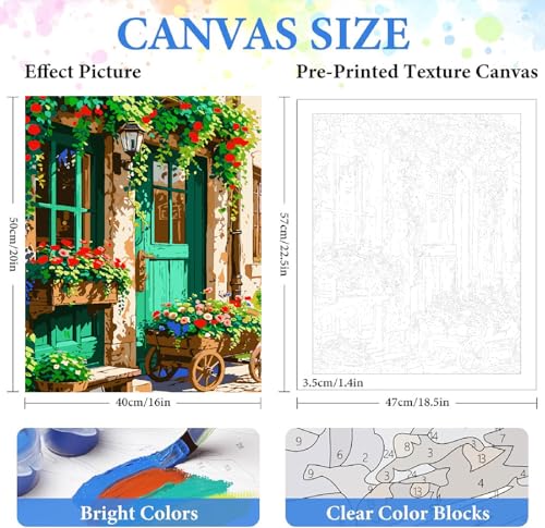 Landscape Paint by Numbers Kit for Adults Beginner,Flowers House,16x20" | Full set with wooden brushes,rolled canvas,rich paints.Calming activity.Beginner friendly.Just open and paint. - color: 16"X20"Rolled Canvas(Frameless)-Landscape 11