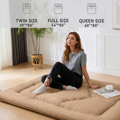 Japanese Floor Mattress,3.5" Thicken Futon Mattress Tatami Mat - color: Light Coffee, size: Twin (80”L × 39“W)