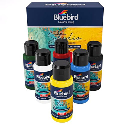 BLUEBIRD Studio Acrylic Paints, Primary Colors, 6-Pack 3.4 Fl Oz each, Basic Acrylic Paint For DIY Crafts & Beginner Artists - color: PRIMARY COLORS, (6-Pack, 3.4 Fl Oz each)