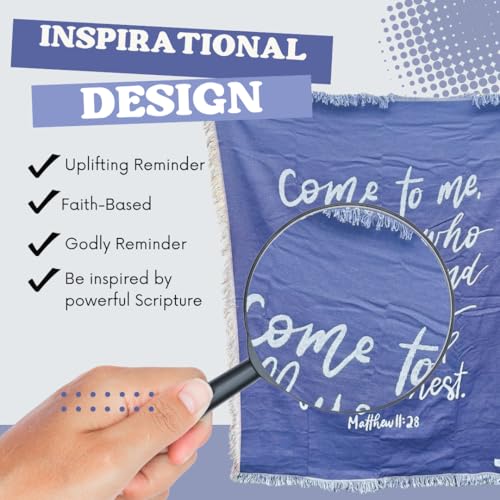 Elly & Grace Christian Wovenl Blanket, Religious Prayer Throw for Women, Inspirational Woven Blanket 27x20 inches (Come to Me)