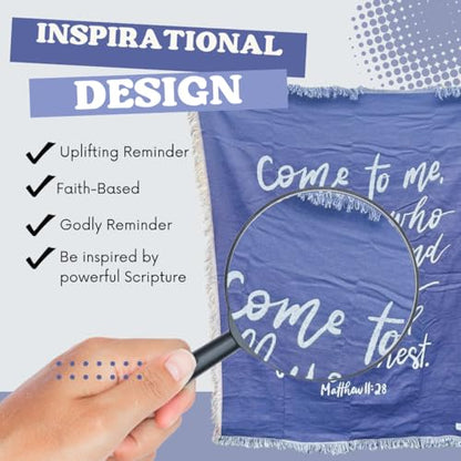 Elly & Grace Christian Wovenl Blanket, Religious Prayer Throw for Women, Inspirational Woven Blanket 27x20 inches (Come to Me)