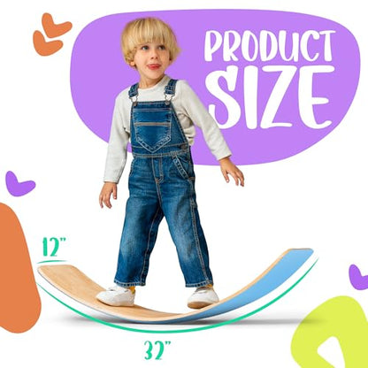 Ultimate Wooden Wobble Balance Board for Kids by bagacootha – Wooden Toddler Toys & Kids Rocker for Endless Play & Imagination | 32" Wobble Balance Board with Felt Base. - color: Blue