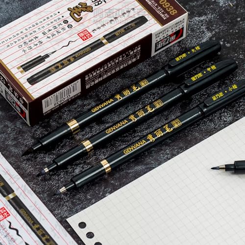 Maxmartt 3 Pcs Ink Pen Artist 3 Size Calligraphy Pen for Writing Drawing Chinese Japanese Calligraphy Shodo Brush Ink Pen Fineliner Pens Calligraphy Set for Beginners