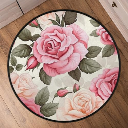 Pink Rose Round Area Rug 5Ft Spring Flower Circle Carpet Floor Mat - color: Pink Rose, size: 5 ft
