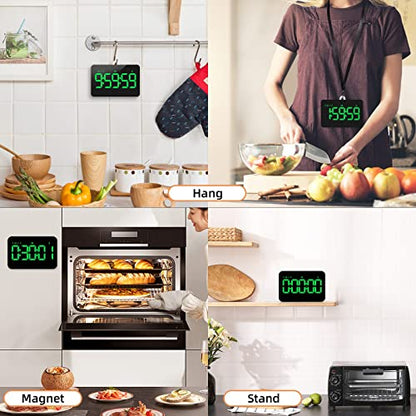 Samshow Rechargeable Digital Kitchen Timer, Green, 5 Inch | Countdown/Up, 3 Adjustable Brightness, 4 Adjustable Volume , 5" LED Display, Magnetic, For Classroom/Office/Home/Work/Game - color: Green