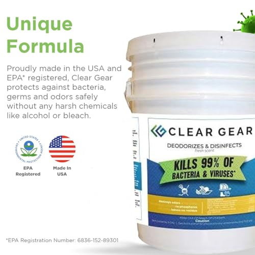 Clear Gear Disinfectant, Mat Cleaner, and Deodorizer For Surfaces 5 Gallon - size: 640 Fl Oz (Pack of 1)