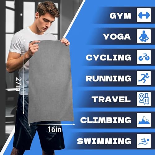 Microfiber Gym Towels for Working Out, Quickly Dry Yoga Towels for Men & Women Tennis, 16 Inch x 27 Inch, 6 Pack, Grey - color: Grey