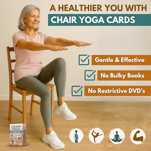 Chair Yoga for Seniors Over 60 – 70 Exercise Cards with Videos & Workout Plan – Includes 5-Week Challenge, Ebook, Chart & 2 Rings for Easy Organization – Weight Loss Guide for Women & Men