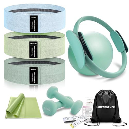 HIMESPORNER Pilates Kit with Resistance Bands, Pilates Ring Ball, Dumbbells