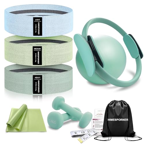 HIMESPORNER Pilates Kit with Resistance Bands, Pilates Ring Ball, Dumbbells