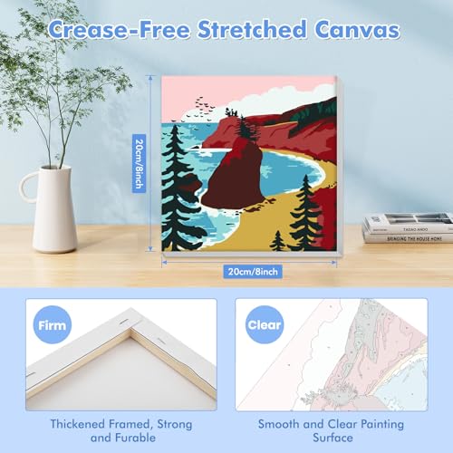Bowetile Framed Paint by Numbers Landscape Kit for Adults, Adults' Paint-by-Number Kits on Canvas, Painting by Numbers, DIY Acrylic Number Painting for Home Wall Decor, 8x8in - color: MT2267