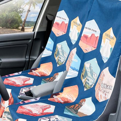 2 Pack Car Seat Towel Cover with Storage Bag, Multi National Parks 1 | 63 x 32 in Car Towel Seat Cover Non Slip Waterproof, Gym Workout Swimming Running, Machine Washable Sweat Absorbent Protector - style: Multi National Parks 1
