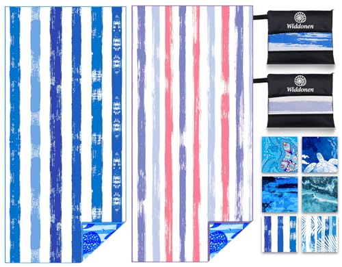 Widdonen Microfiber Beach Towel,Compact 2 Pack-71x32 Inch with Bag Travel - color: 2 Pack Blue Peank Dream World