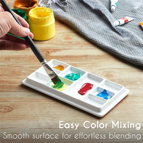 Ceramic Watercolor Palette with Lid, 9-Well Rectangular Paint Mixing Tray for Watercolor, Gouache, Acrylic & Oil Painting, White - size: 7.5" x 3.9" x 0.7"
