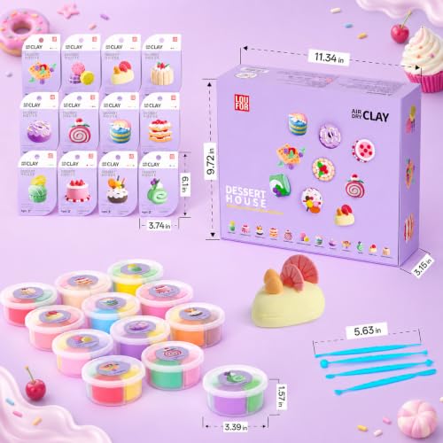 Air Dry Clay Kit -12 Desserts Modeling Clay for Kids Arts and Crafts | Ultra Light & Soft,Safe & Non-Toxic,No-Sticky & Crack,DIY Molding Clay with Sculpting Tools,Party Favors Gifts for Girls Boys - color: #06Purple- Dessert House
