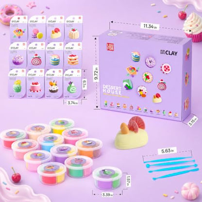 Air Dry Clay Kit -12 Desserts Modeling Clay for Kids Arts and Crafts | Ultra Light & Soft,Safe & Non-Toxic,No-Sticky & Crack,DIY Molding Clay with Sculpting Tools,Party Favors Gifts for Girls Boys - color: #06Purple- Dessert House