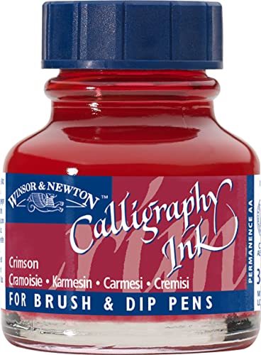 Winsor & Newton Calligraphy Ink, 30ml (1-oz) Bottle, Crimson | Lightfast Colors, Satin Finish, Thin Inks Suitable for fip-pens, brushes and airbrushes; Opaque Colors for dip-pen or brush - color: Crimson, size: 1 fl oz