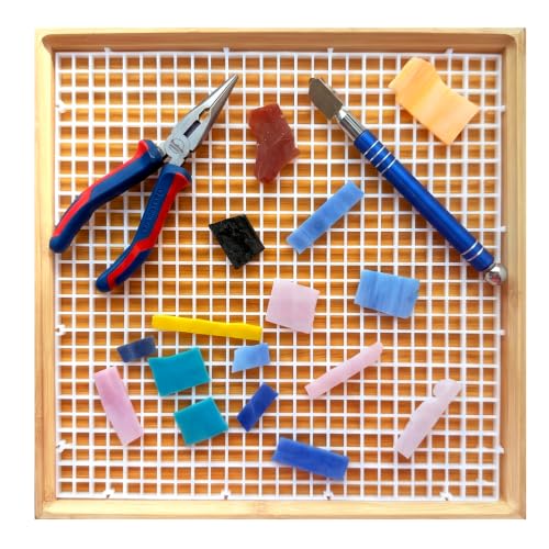 12"x12" Stained Glass Cutting Mat with Removable Debris Tray | Double-Layer Glass Cutting Pad with Plastic Grid Fence(12''x12'') for DIY Craft Artist Glass Cutting Scoring Project