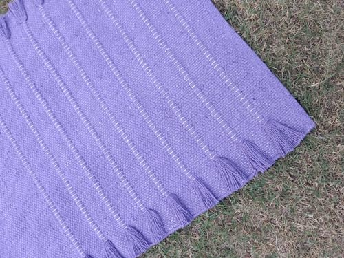 Jaipur art & Rugs Organic Cotton Yoga Mat - Eco-Friendly Hand-Woven Rug - Non Slip & Thick (24”x72”x5mm) for Everyday Fitness at Home - Comfortable Extra-Long - color: Purple