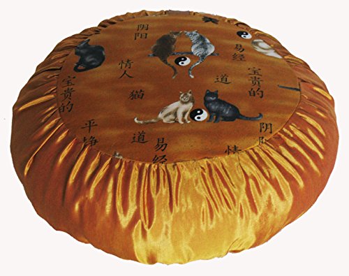 Meditation Cushion Zafu Buckwheat Pillow - Heavenly Kitties - Yin Yang Cats Gold - color: Ying Yang Cats Gold