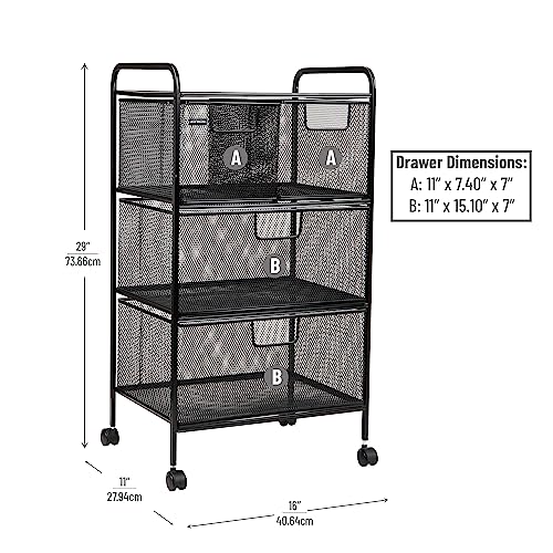 Mind Reader Cart with Drawers, Multipurpose Office Organizer, Utility Cart, Rolling Storage, Metal Mesh, Black - style: 4-Drawers