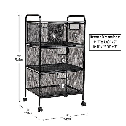 Mind Reader Cart with Drawers, Multipurpose Office Organizer, Utility Cart, Rolling Storage, Metal Mesh, Black - style: 4-Drawers