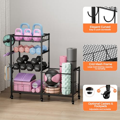 HavenlyYouth Dumbbell Rack, Home Gym Weight Rack Storage, Adjustable Dumbbell Stand Organizer with Wheels, Holds Dumbbells, Kettlebells, Yoga Mats - size: 33.5"