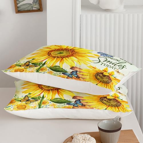 AILONEN Sunflower Duvet Cover Set Queen Size,Garden Sunflowers Bedding Set,Yellow Flowers Comforter Cover Set,3 Pieces Butterfly Sunflower Duvet Cover Set, 1 Quilt Cover and 2 Pillowcases - color: Sunflower43, size: Queen