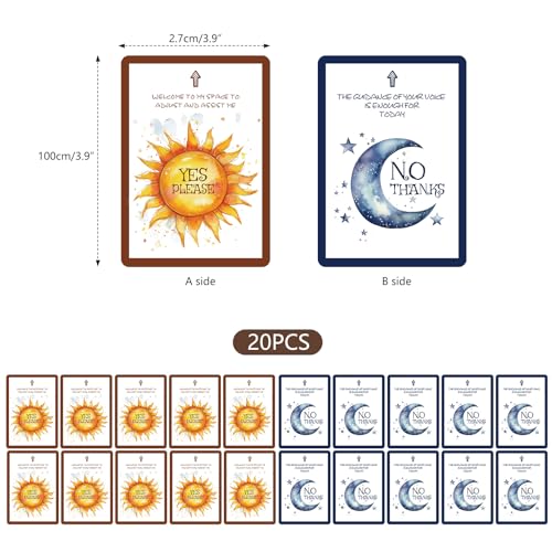 Rounded Corners Yoga Consent Cards,20 Pcs Double-Sided Assist Cards for Yoga Teachers, Pilates and Dance,Yes or No Adjust Cards(7 * 10cm)