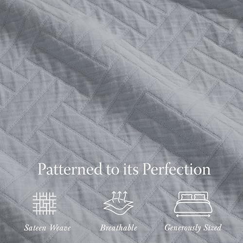 Threadmill Cotton Queen Coverlet Blanket, Jacquard, Scottish Grey, 90x92 in - color: Classic Scottish Grey, size: Queen / Full
