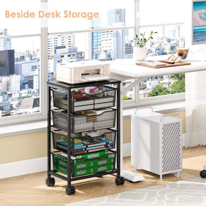 Hongtamoya Rolling Cart with Drawers, Storage Cart with Wheels, Black - color: Black, size: 4 Drawers