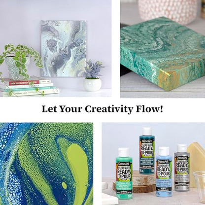 DecoArt Fluid Art Ready-to-Pour Paint Set – Silver Seas Colors, Set of 6 (4 fl oz Bottles) – Acrylic Pouring Paints for Canvas, Wood & DIY Craft Projects - color: Multi - Silver Seas