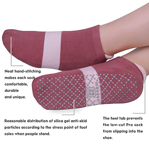 unenow Unisex Non Slip Grip Socks for Yoga Pilates Barre Home & Hospital - color: 4 Pairs-black/Light Grey/Bean Red/Light Blue, size: Medium
