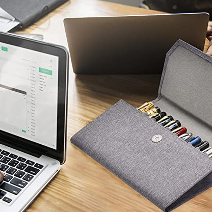 Lanxivi Fountain Pen Case Black Gray Coffee Style PU Leather 48 12 - color: Gray-12 Slot
