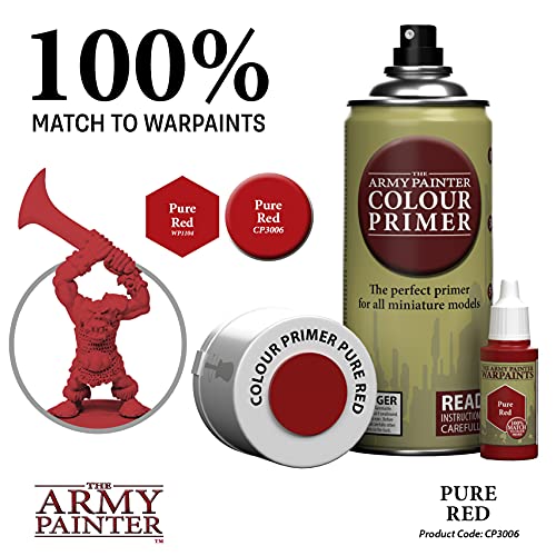 The Army Painter, Colour Primer Pure Red, 400 ml acrylic spray | Spray Paint Basecoat for Miniature Model Undercoat Priming, Plastic Wargames, DnD & Warhammer - color: Pure Red