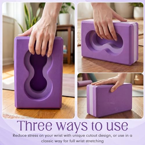 Yoga Blocks 2 Pack for Wrist Relief,Yoga Block with Knee Pads Strap - color: Purple